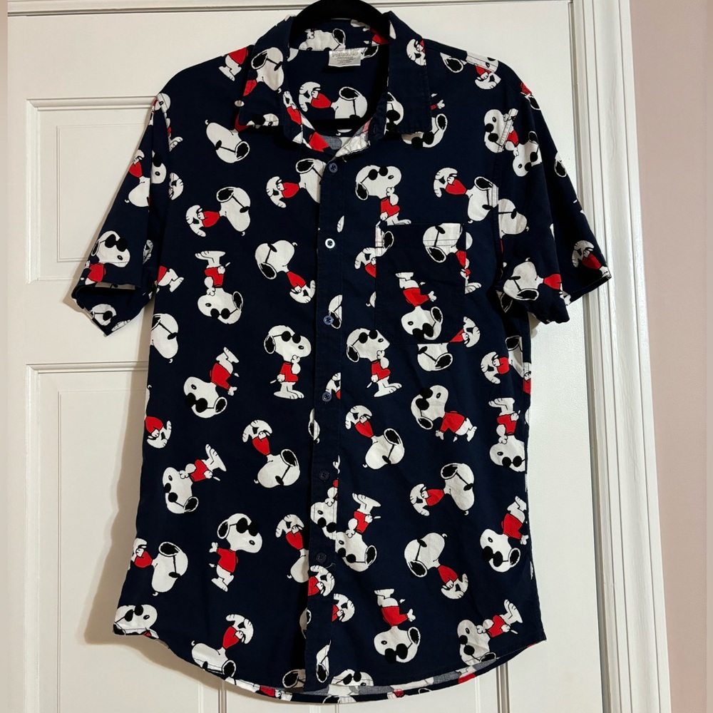 Peanuts Blue and Red Casual Button Down Shirt
